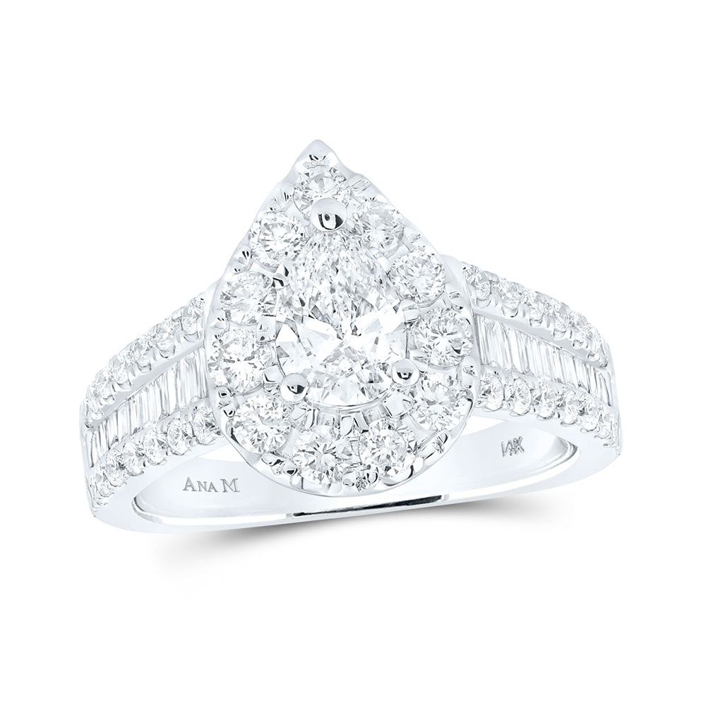 14K White Gold Pear Diamond Halo Bridal Wedding Engagement Ring 2 Cttw, Womens Size: 5-10