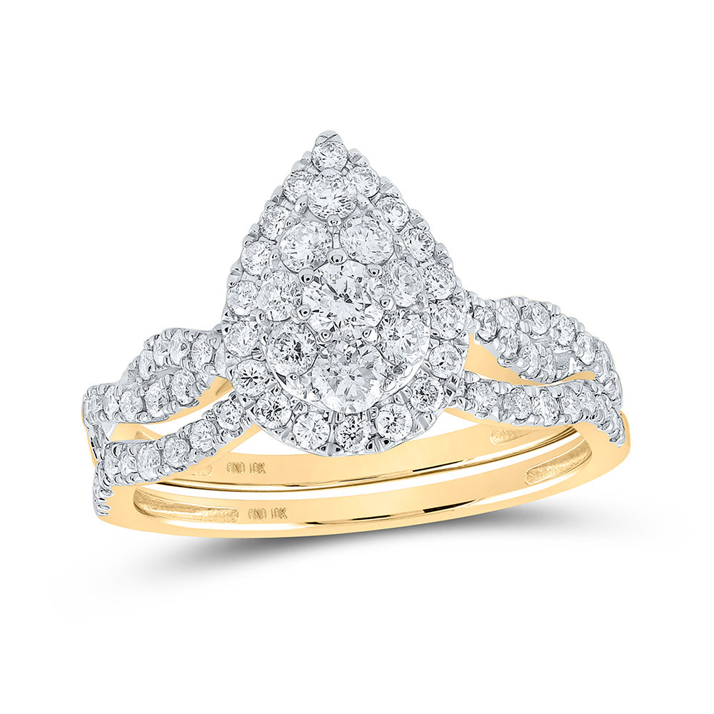 10K Yellow Or White Or Rose Gold Round Diamond Teardrop Bridal Wedding Ring Band Set , Womens Size: 5-10