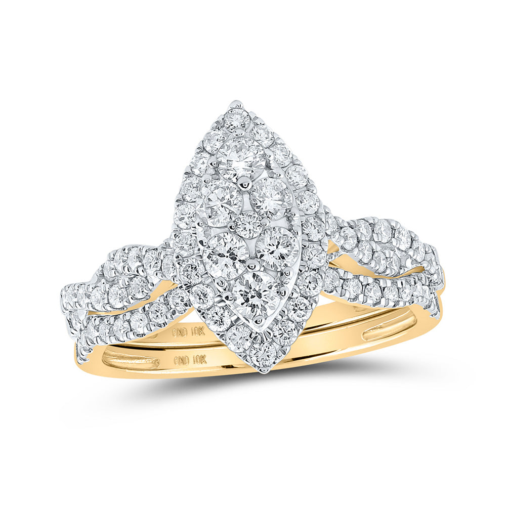 10K Yellow Or White Or Rose Gold Round Diamond Marquise-shape Bridal Wedding Ring Band Set , Womens Size: 5-10