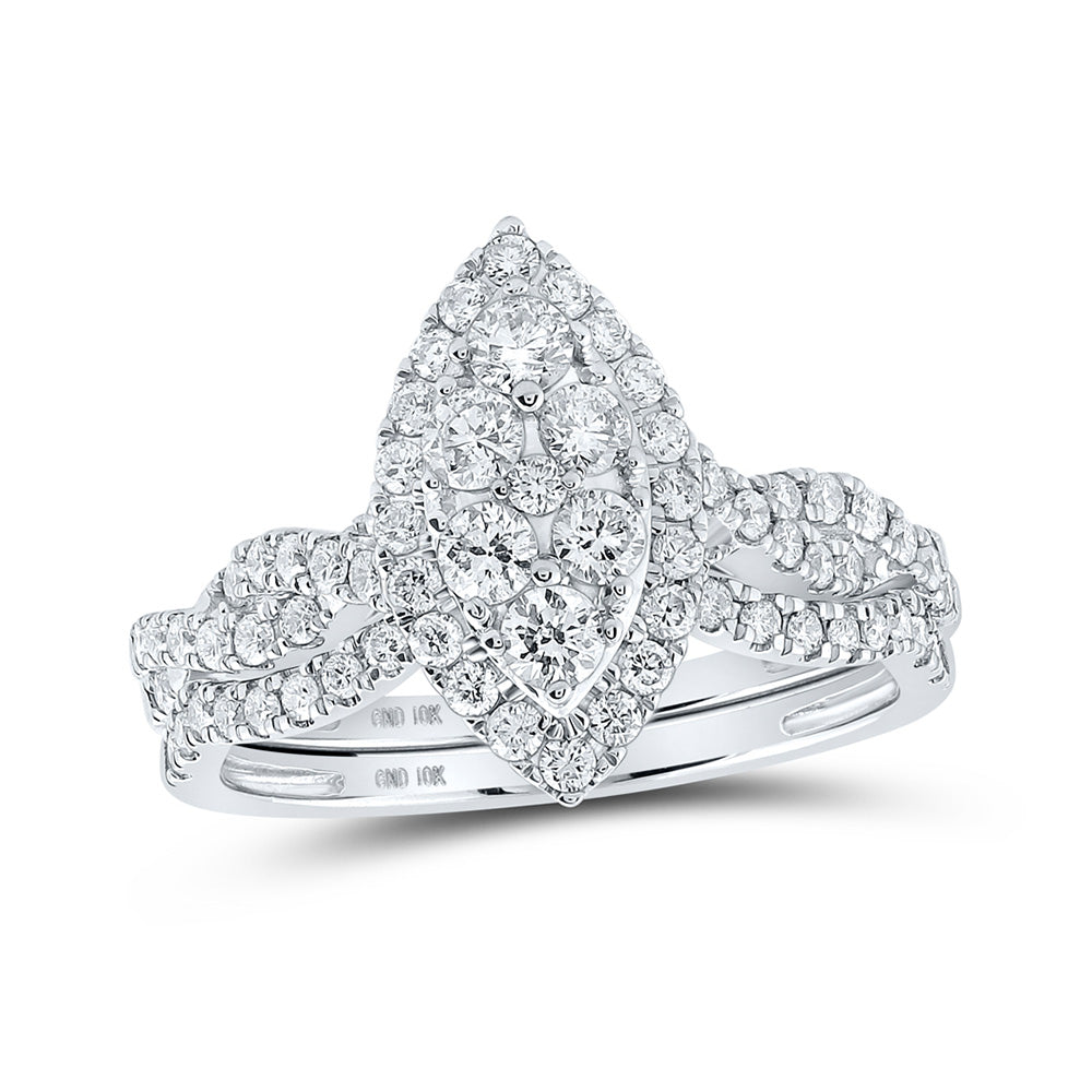 10K Yellow Or White Or Rose Gold Round Diamond Marquise-shape Bridal Wedding Ring Band Set , Womens Size: 5-10