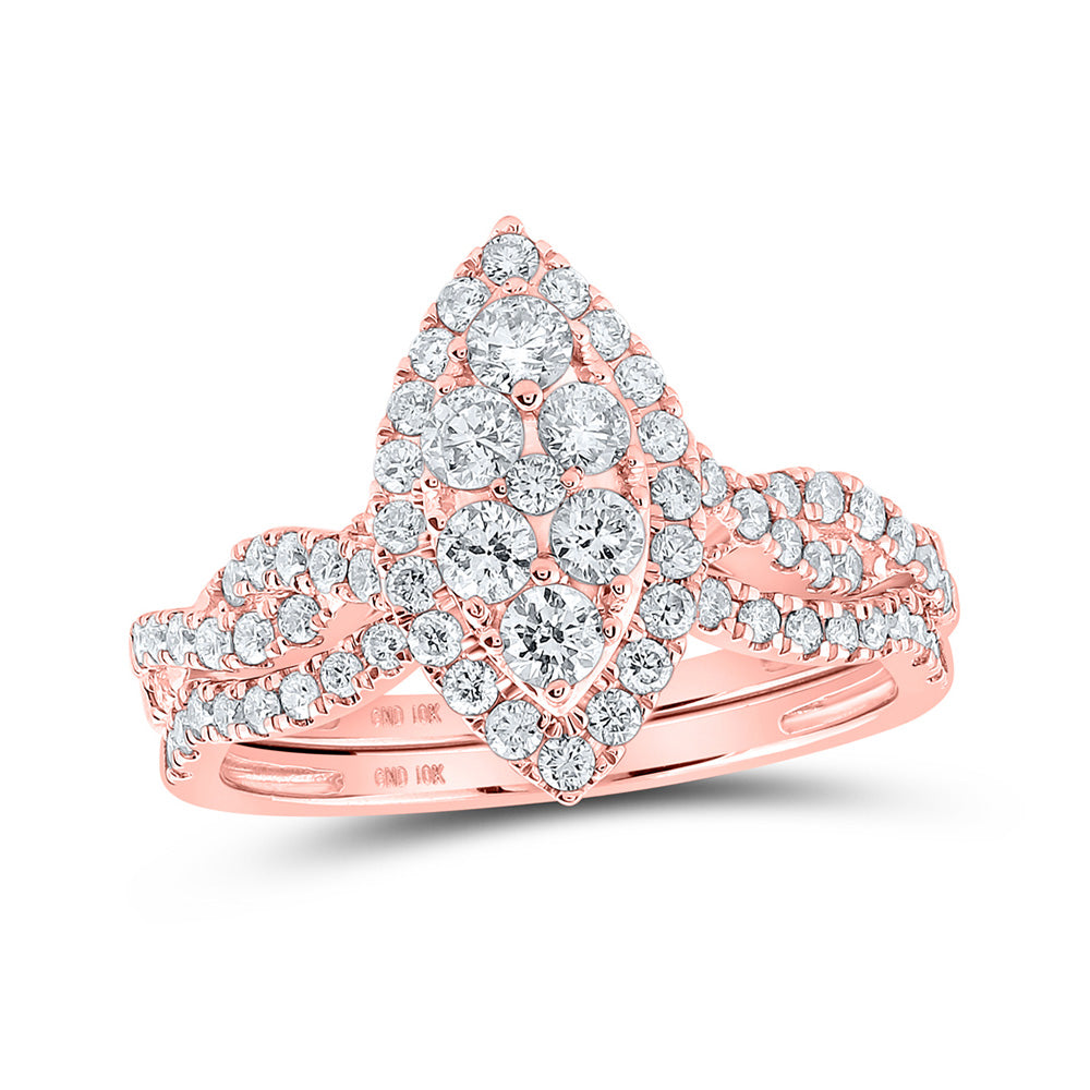 10K Yellow Or White Or Rose Gold Round Diamond Marquise-shape Bridal Wedding Ring Band Set , Womens Size: 5-10