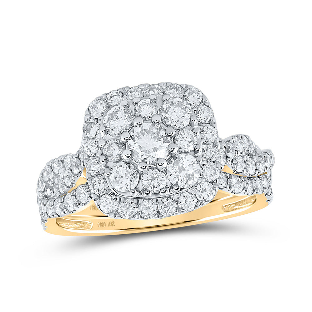 10K White Or Yellow Gold Round Diamond Square Bridal Wedding Ring Band Set, Womens Size: 5-10