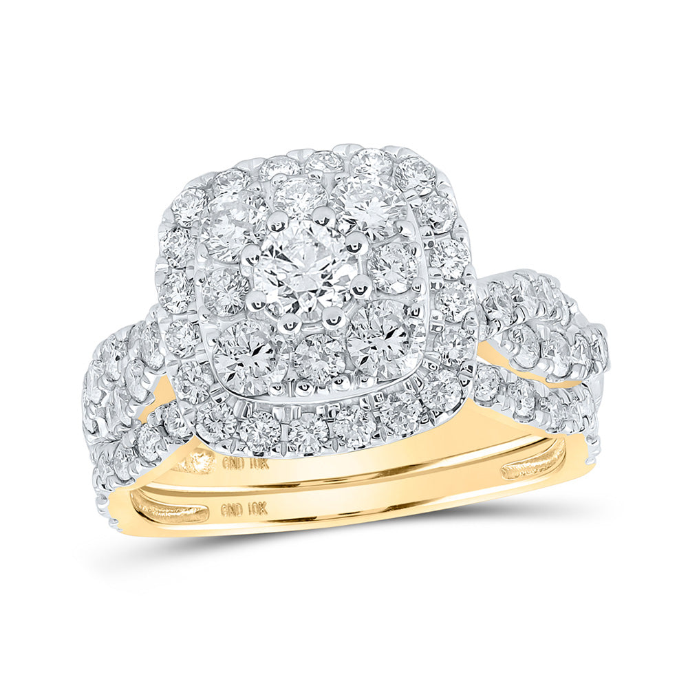 10K Yellow Or White Or Rose Gold Round Diamond Square Halo Bridal Wedding Ring Band Set , Womens Size: 5-10