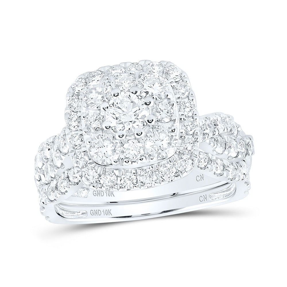 10K Yellow Or White Or Rose Gold Round Diamond Square Halo Bridal Wedding Ring Band Set , Womens Size: 5-10
