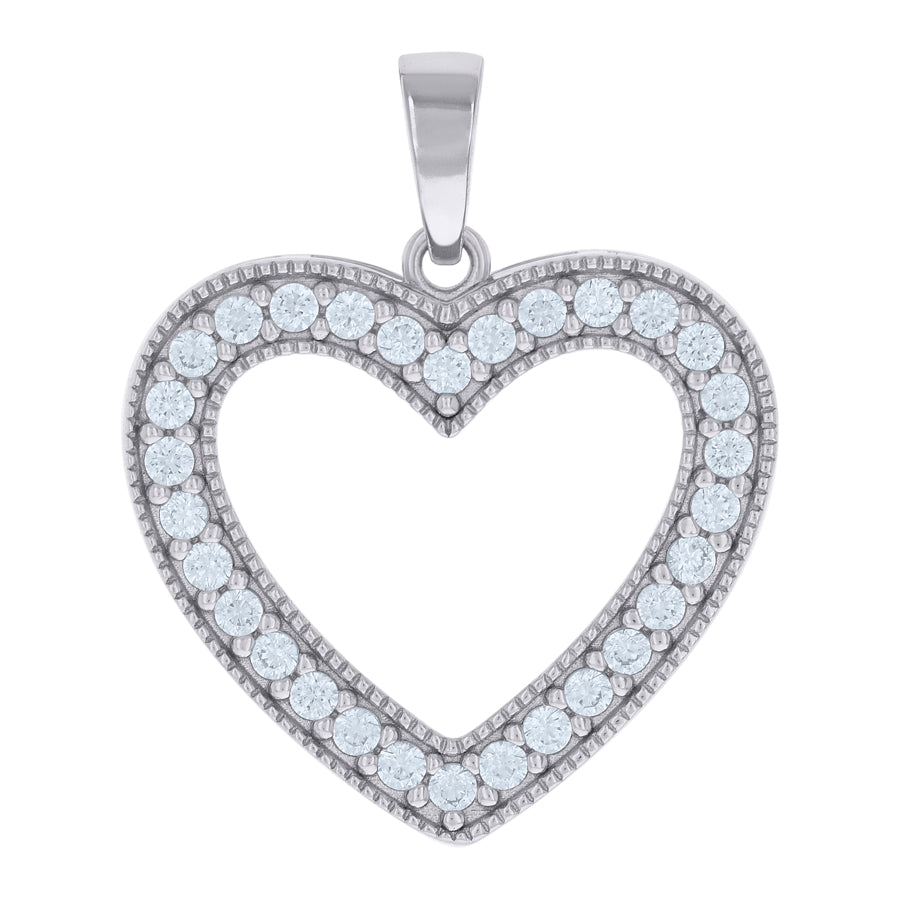 Sterling Silver Womens Cubic Zirconia Heart Charm Pendant