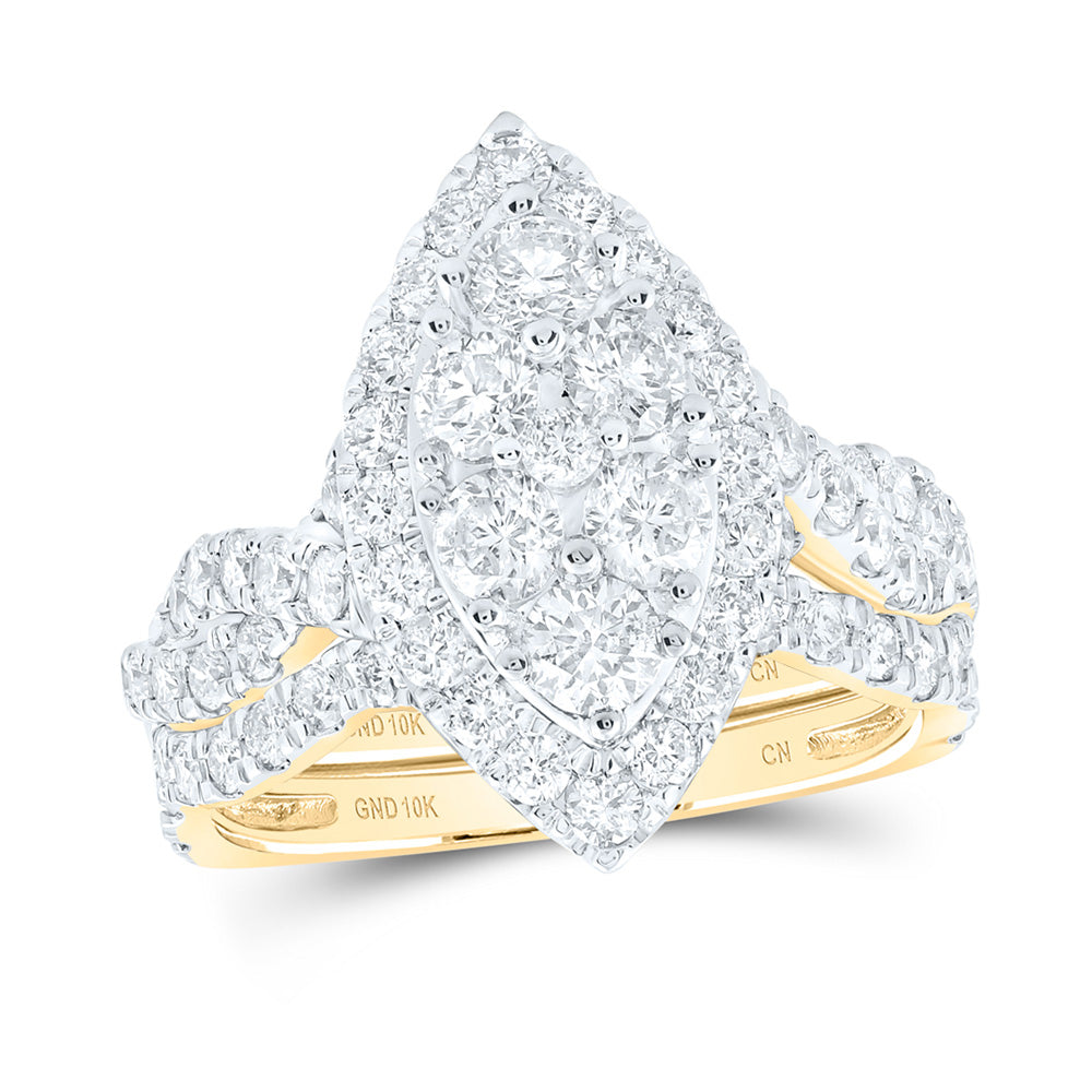 10K Yellow Or White Or Rose Gold Round Diamond Marquise-shape Bridal Wedding Ring Band Set , Womens Size: 5-10