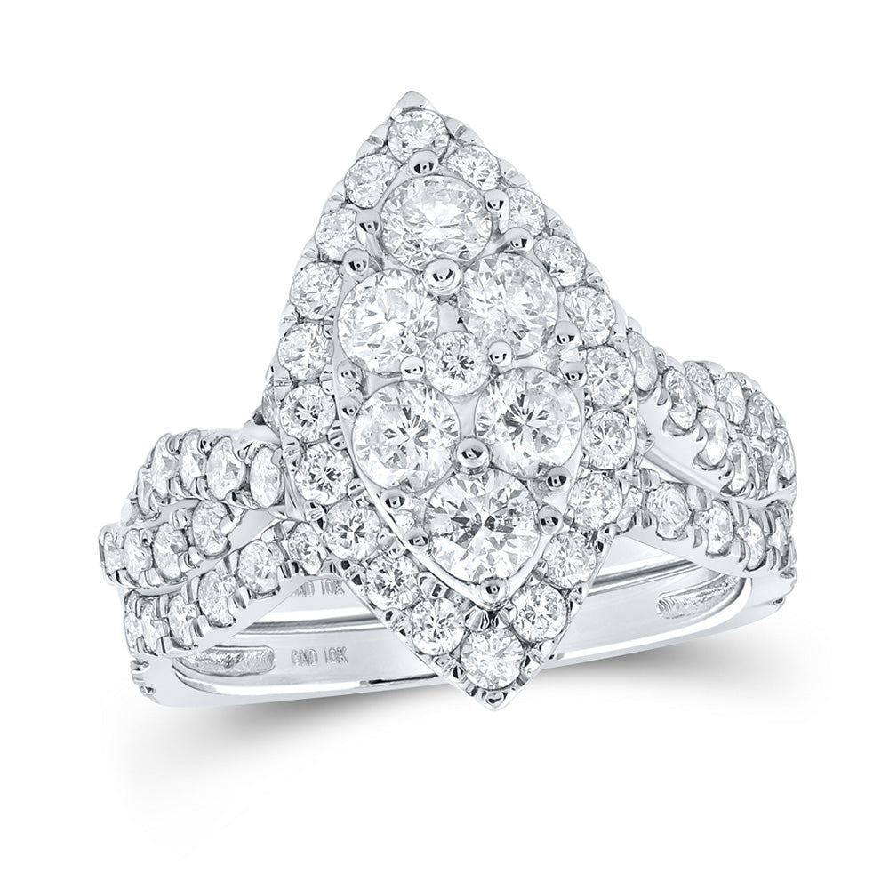 10K Yellow Or White Or Rose Gold Round Diamond Marquise-shape Bridal Wedding Ring Band Set , Womens Size: 5-10