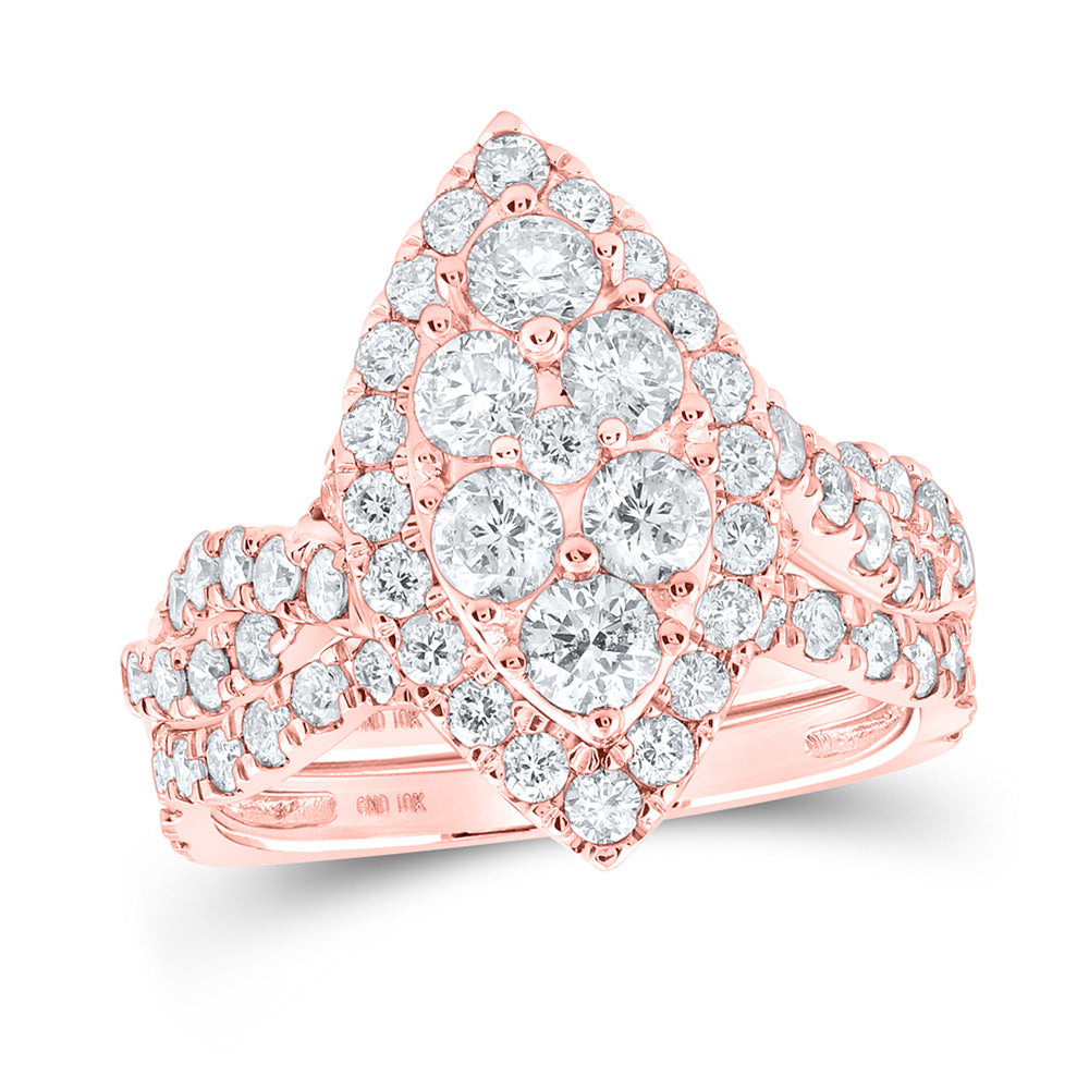 10K Yellow Or White Or Rose Gold Round Diamond Marquise-shape Bridal Wedding Ring Band Set , Womens Size: 5-10