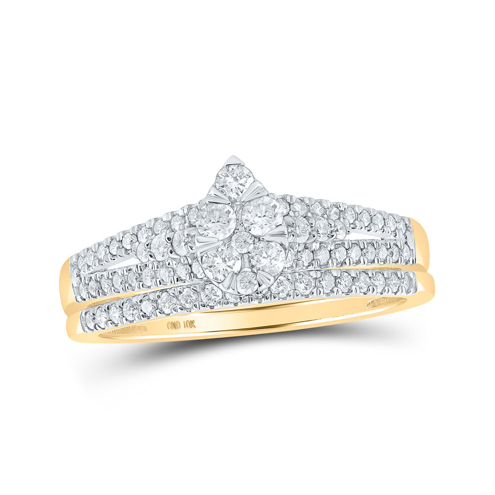 10K Yellow Gold Round Diamond Teardrop Bridal Wedding Ring Band Set 1/2 Cttw, Womens Size: 5-10