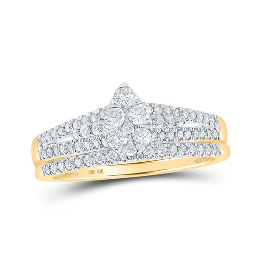 10K Yellow Gold Round Diamond Teardrop Bridal Wedding Ring Band Set 1/2 Cttw, Womens Size: 5-10