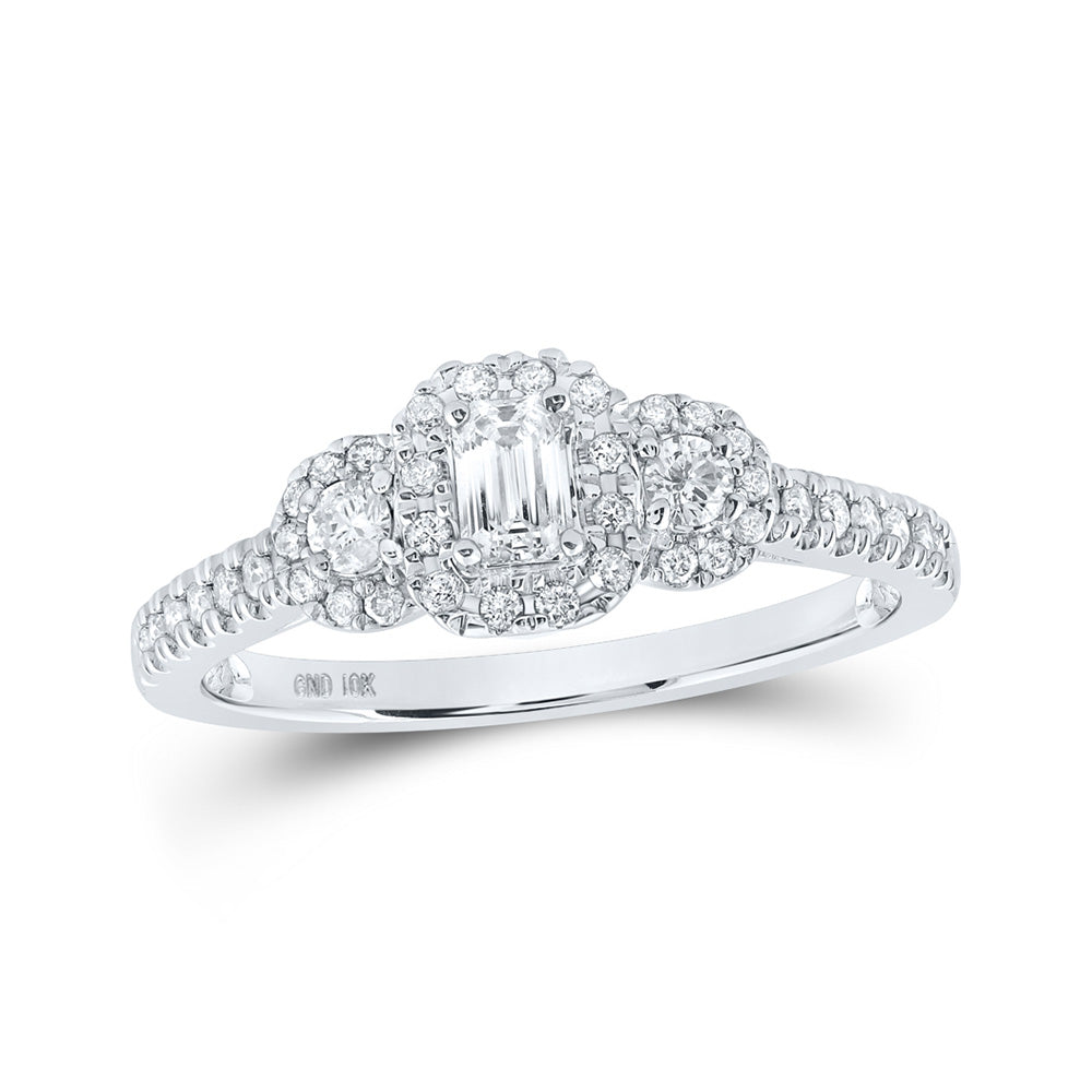 10K White Or Yellow Gold Emerald Diamond 3-stone Bridal Wedding Engagement Ring , Womens Size: 5-10