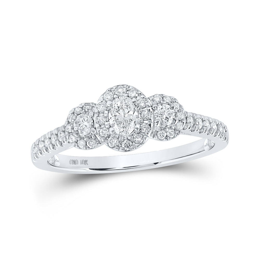 10K White Gold Oval Diamond 3-stone Bridal Wedding Engagement Ring 1/2 Cttw, Womens Size: 5-10