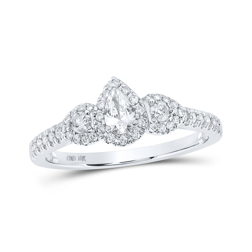 10K White Gold Pear Diamond 3-stone Bridal Wedding Engagement Ring 1/2 Cttw, Womens Size: 5-10