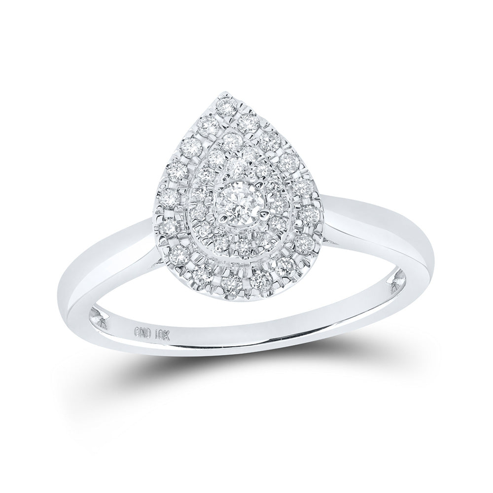 10K White Gold Womens Round Diamond Teardrop Ring 1/3 Cttw, Womens Size: 5-10