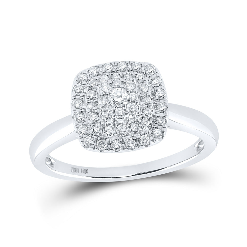 10K White Gold Womens Round Diamond Square Ring 1/3 Cttw, Womens Size: 5-10
