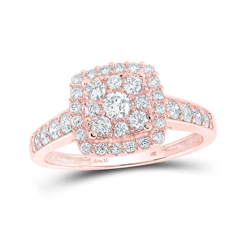 14K Rose Gold Round Diamond Square Bridal Wedding Engagement Ring 1 Cttw, Womens Size: 5-10