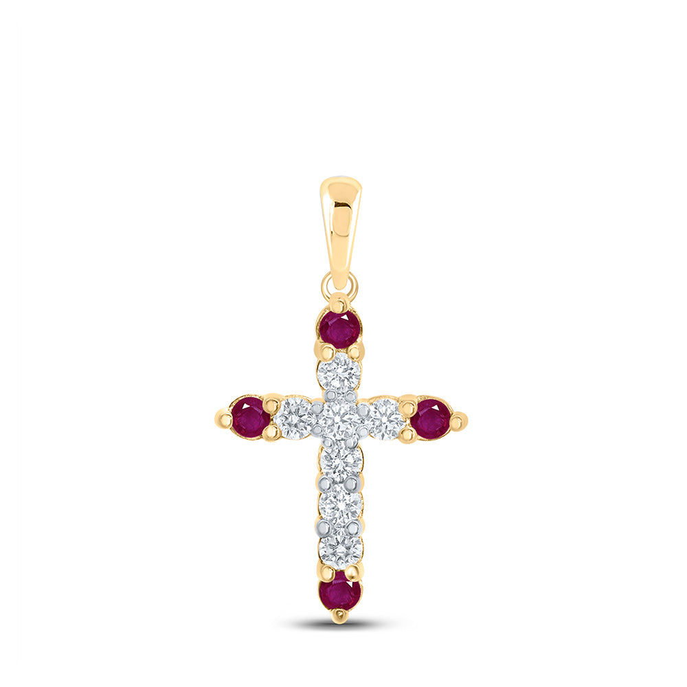 10K White Or Yellow Gold Womens Round Ruby Diamond Cross Pendant
