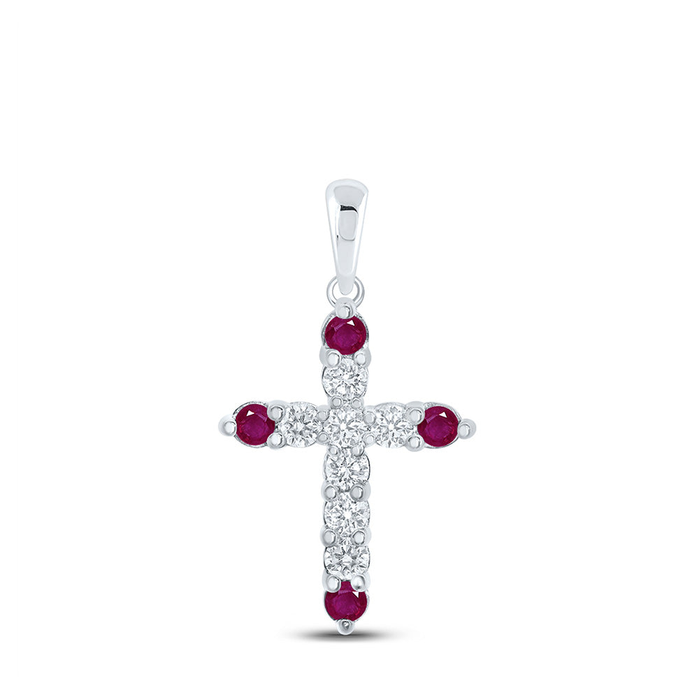 10K White Or Yellow Gold Womens Round Ruby Diamond Cross Pendant