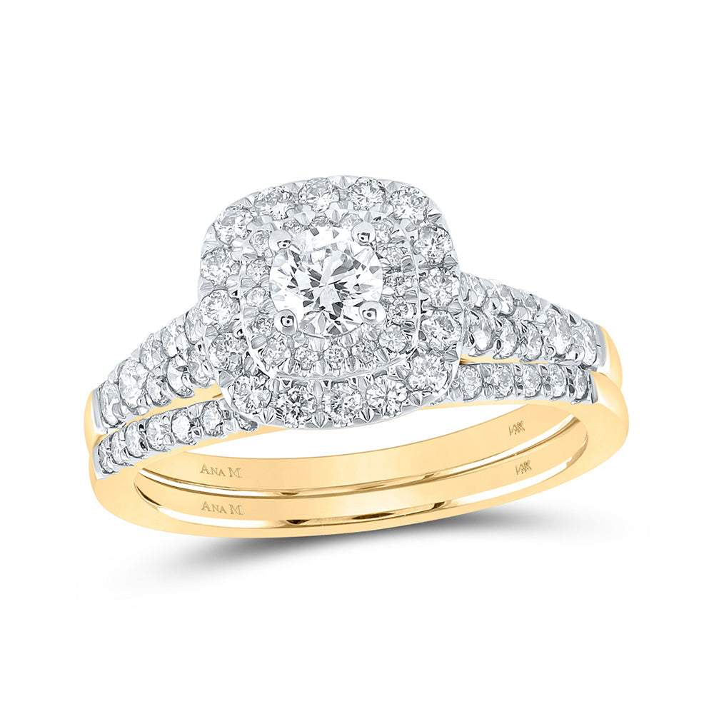 14K Rose Or Yellow Gold Round Diamond Halo Bridal Wedding Ring Band Set , Womens Size: 5-10