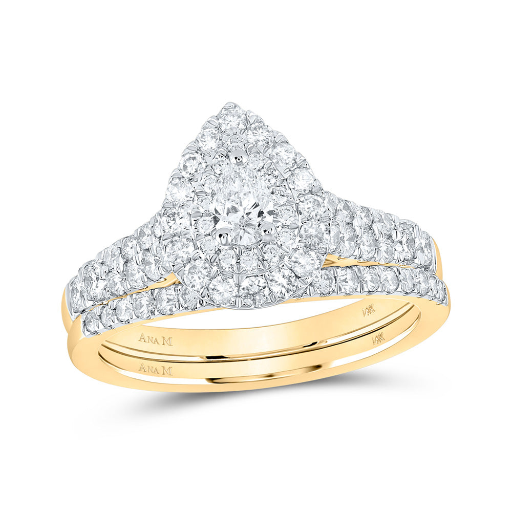 14K Rose Or Yellow Gold Pear Diamond Halo Bridal Wedding Ring Band Set , Womens Size: 5-10