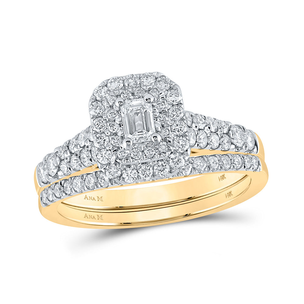 14K Yellow Gold Emerald Diamond Halo Bridal Wedding Ring Band Set 1 Cttw, Womens Size: 5-10