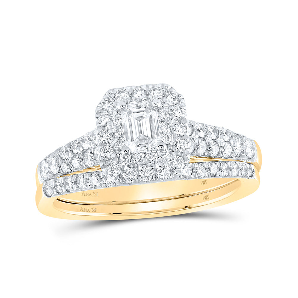 14K Rose Or Yellow Gold Emerald Diamond Halo Bridal Wedding Ring Band Set , Womens Size: 5-10
