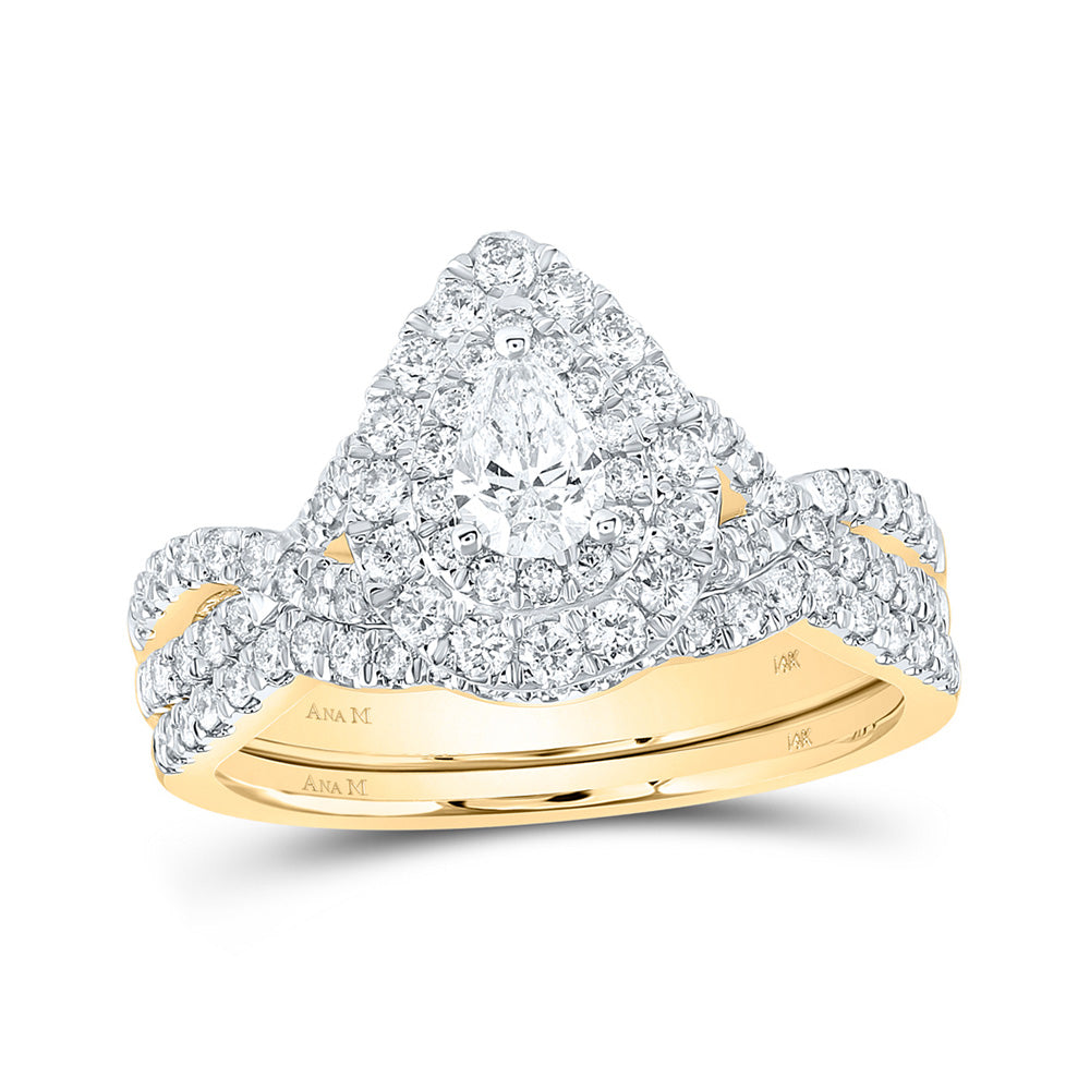 14K Rose Or Yellow Gold Pear Diamond Halo Bridal Wedding Ring Band Set , Womens Size: 5-10