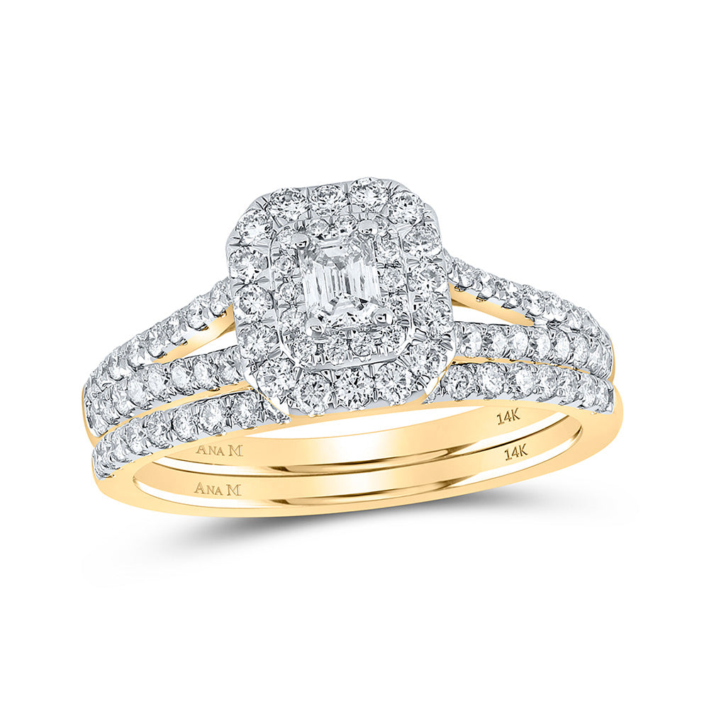 14K Rose Or Yellow Gold Emerald Diamond Halo Bridal Wedding Ring Band Set , Womens Size: 5-10