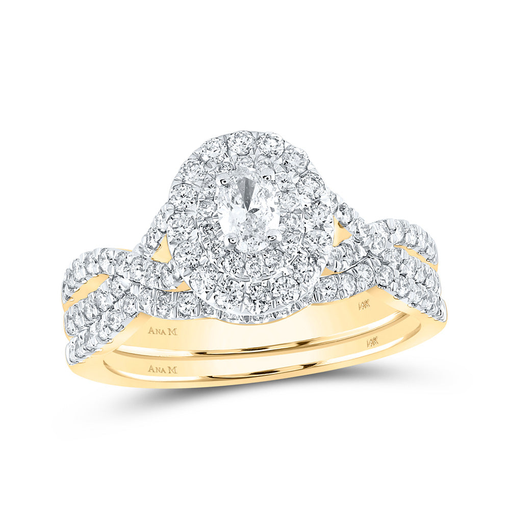 14K Yellow Gold Oval Diamond Halo Bridal Wedding Ring Band Set 1 Cttw, Womens Size: 5-10