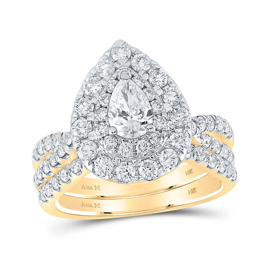 14K Yellow Gold Pear Diamond Halo Bridal Wedding Ring Band Set 2 Cttw, Womens Size: 5-10