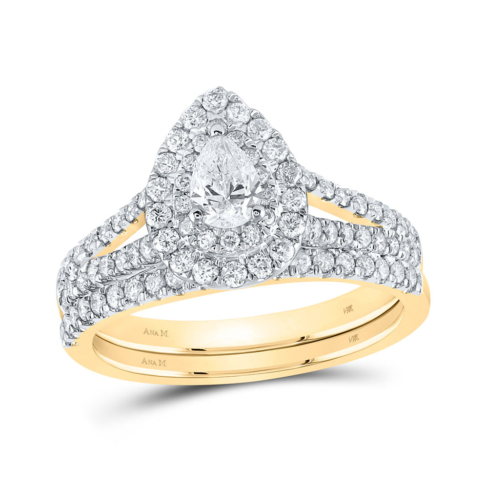 14K Rose Or Yellow Gold Pear Diamond Halo Bridal Wedding Ring Band Set , Womens Size: 5-10