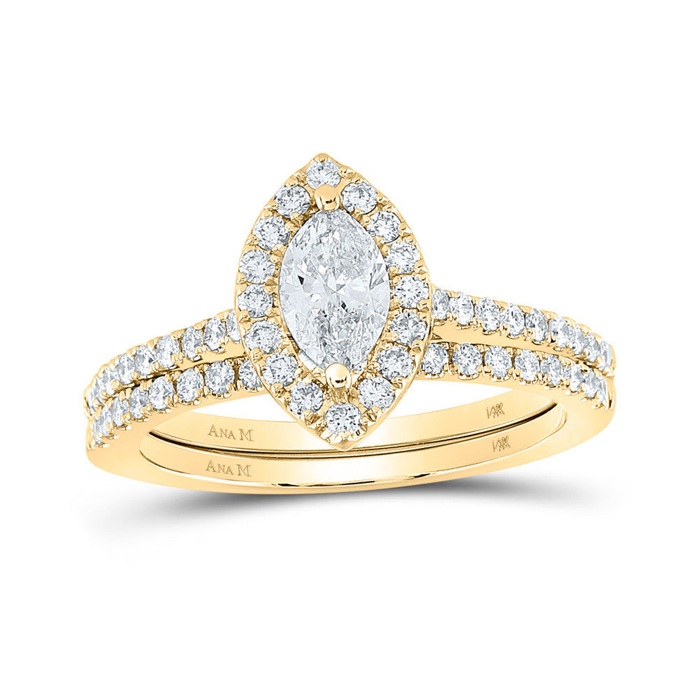14K Yellow Gold Marquise Diamond Halo Bridal Wedding Ring Band Set 1 Cttw, Womens Size: 5-10