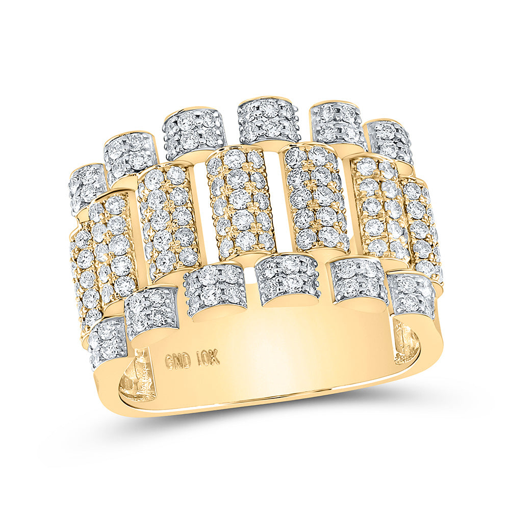 10K Yellow Or Rose Gold Mens Round Diamond Statement Band Ring, Mens Size: 7-13