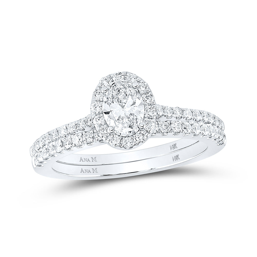 14K Two-tone Gold Oval Diamond Halo Bridal Wedding Ring Band Set 1 Cttw, Womens Size: 5-10