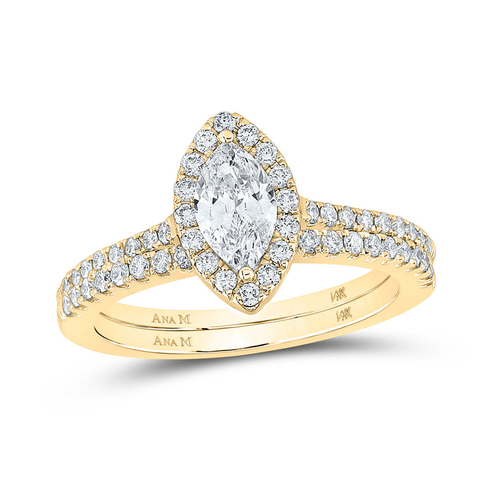 14K Yellow Or Two-Tone Gold Marquise Diamond Halo Bridal Wedding Ring Band Set 1 Cttw, Womens Size: 5-10