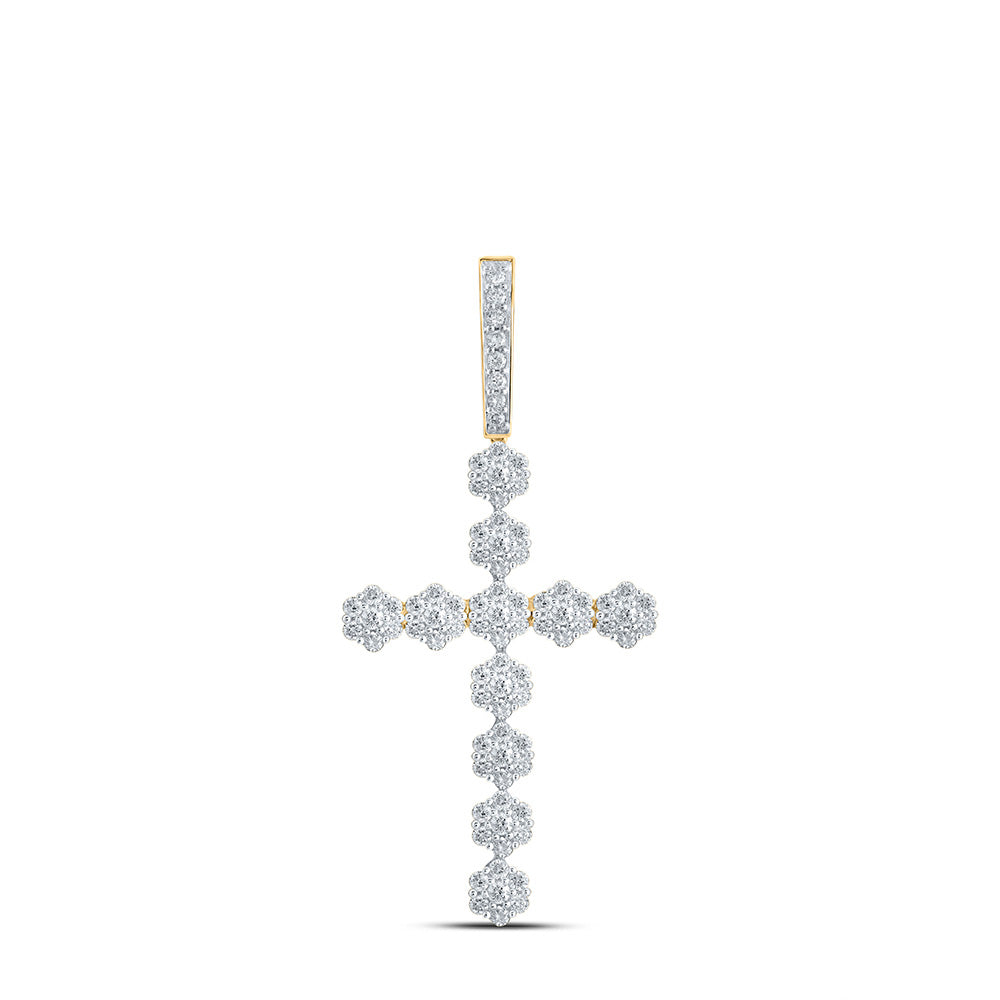 10K White Or Yellow Gold Womens Round Diamond Cross Pendant
