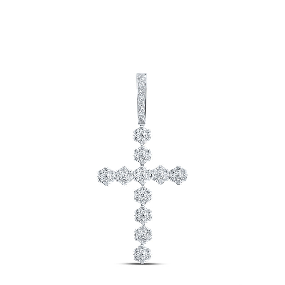 10K White Or Yellow Gold Womens Round Diamond Cross Pendant