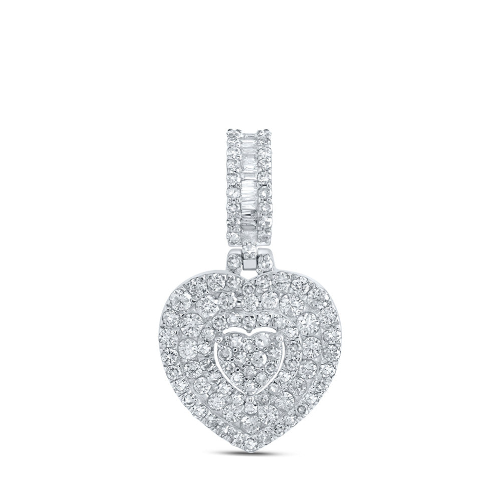 10K White Gold Womens Round Diamond Heart Pendant 1-1/5 Cttw, Length: 1 In, Width: 0.53 In