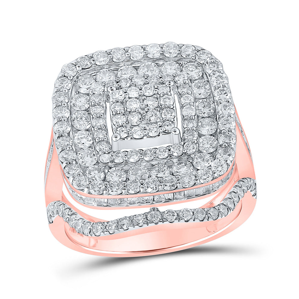 10K Rose Gold Womens Baguette Diamond Square Ring 2-3/4 Cttw, Womens Size: 5-10