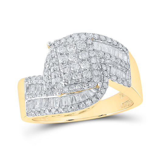 10K Yellow Gold Womens Round Diamond Cluster Ring 1 Cttw, Womens Size: 5-10