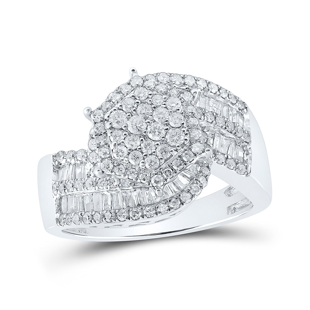 10K White Gold Womens Round Diamond Cluster Ring 1 Cttw, Womens Size: 5-10