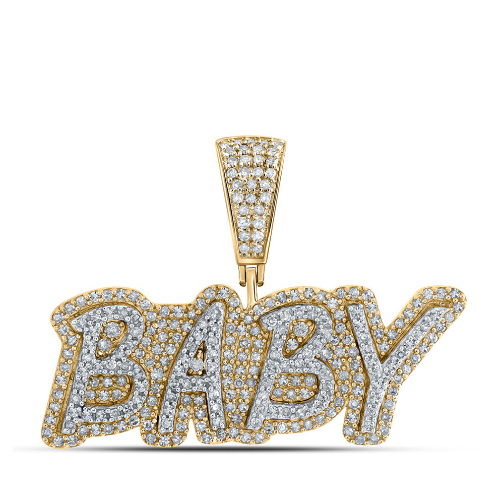 10K Yellow Gold Mens Round Diamond BABY Charm Pendant 7/8 Cttw, Length: 0.95 In, Width: 1.31 In