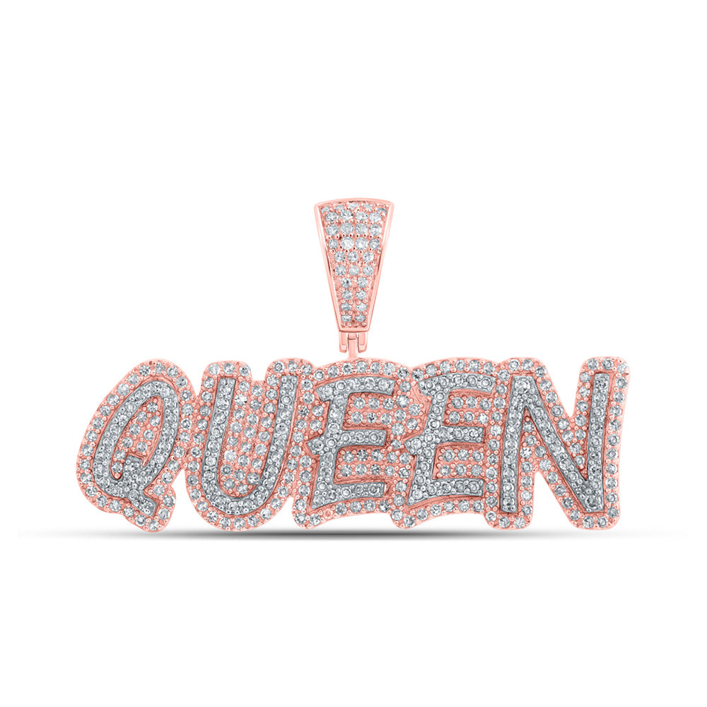10k Yellow Or Rose Gold Mens Round Diamond QUEEN Charm Pendant 1 Cttw, Length: 0.94 In, Width: 1.56 In