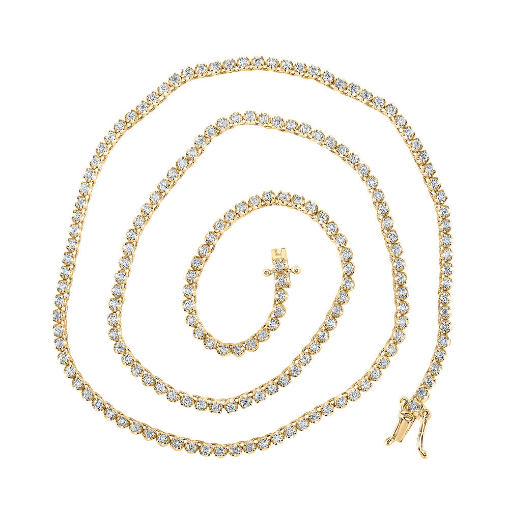 14K Yellow Gold Mens Round Diamond 18-inch Tennis Chain Necklace 3-1/4 Cttw, Length: 18 In