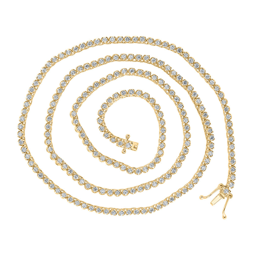10K Yellow Or Rose Gold Mens Round Diamond 20-inch Tennis Chain Necklace