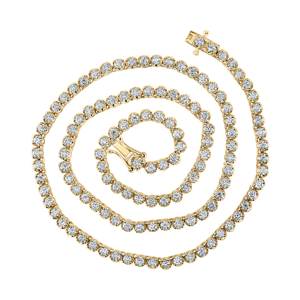 14K Yellow Gold Mens Round Diamond 16-inch Tennis Chain Necklace 6-1/2 Cttw, Length: 15.98 In
