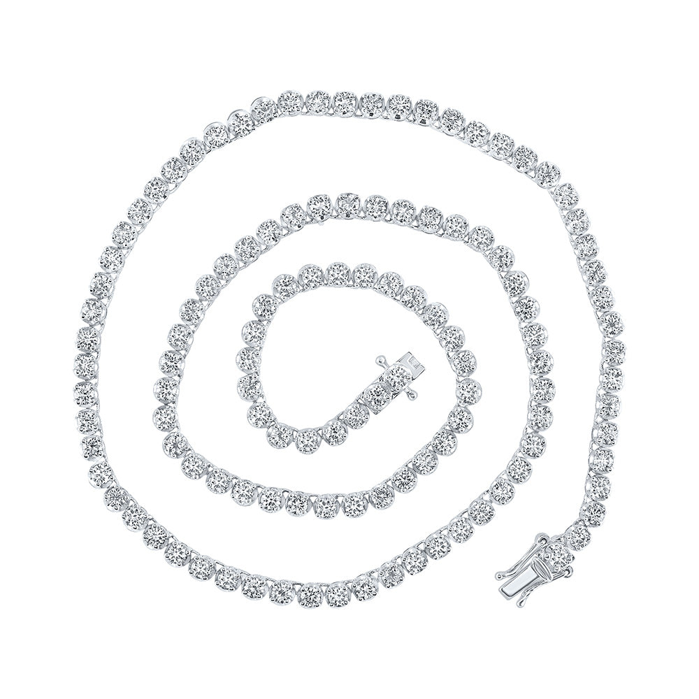 14K White Or Yellow Gold Mens Round Diamond 18-inch Tennis Chain Necklace