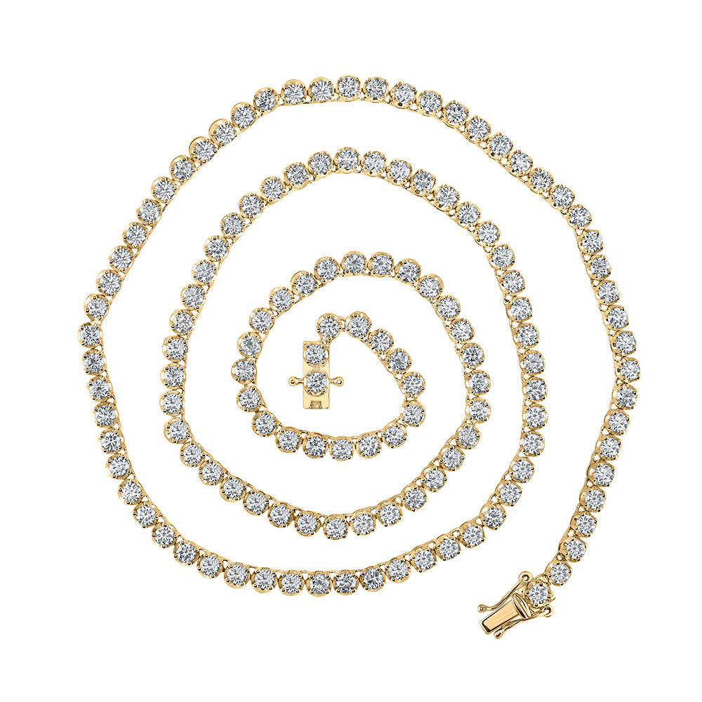 14K Yellow Gold Mens Round Diamond 20-inch Tennis Chain Necklace 11-1/4 Cttw, Length: 20 In