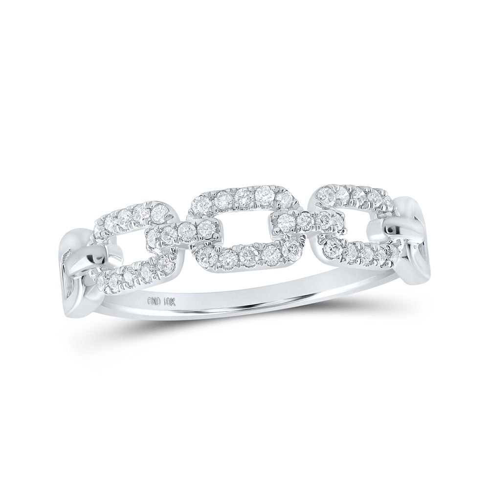 10K Yellow Or White Or Rose Gold Womens Round Diamond Link Stackable Band Ring , Womens Size: 5-10