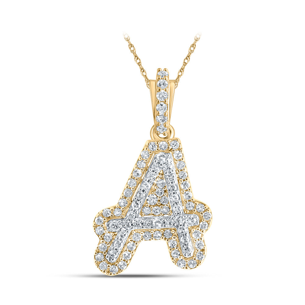 10K Yellow Gold Womens Round Diamond Initial Letter Pendant